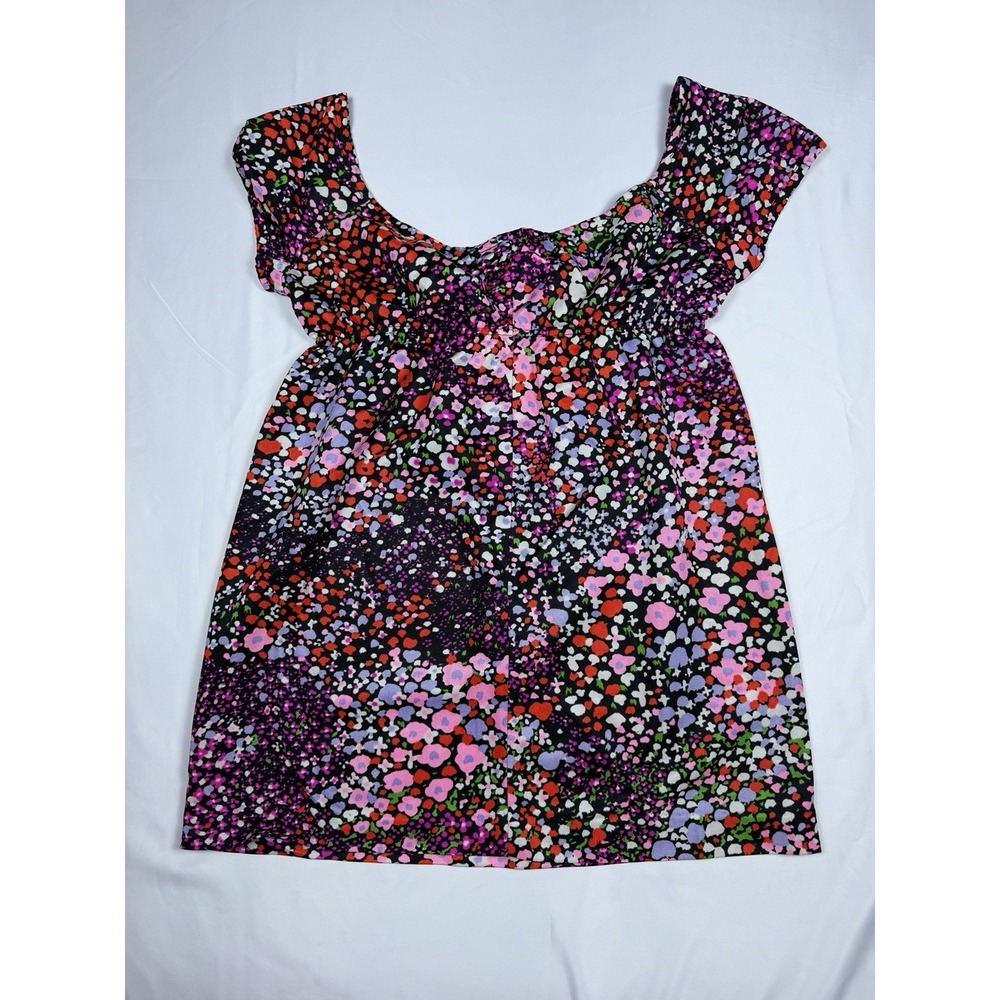 Floral Scoop Neck Tunic Top - Black Multi